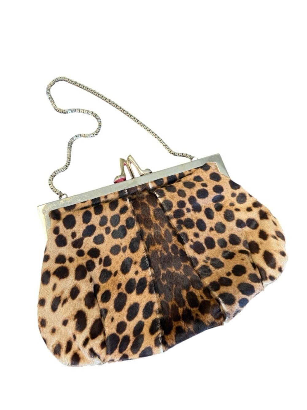 Christian Louboutin Loubi Lula Ponyhair Leopard Print Chain Strap Clutch Bag